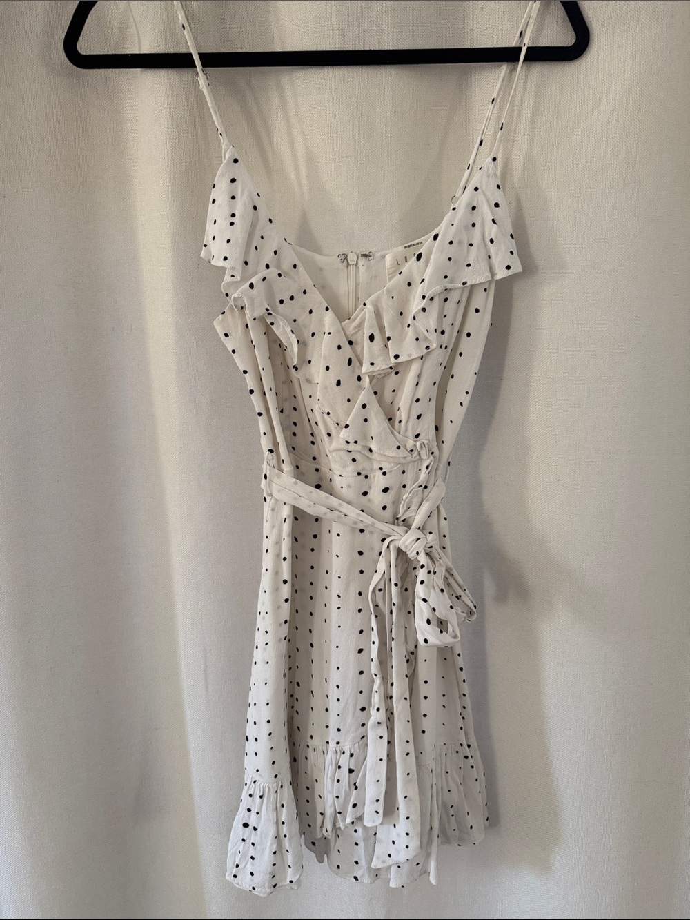 Lost + Wander White Polka Dot Ruffle Wrap Dress – Size Small - Picture 2 of 3
